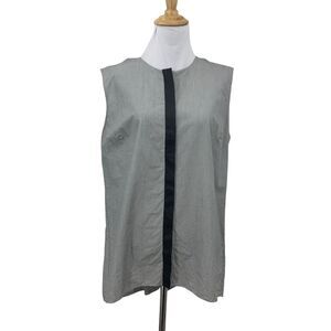 Elie Tahari Hidden Button Blouse Womens M Medium Black White Pin Stripe High Low